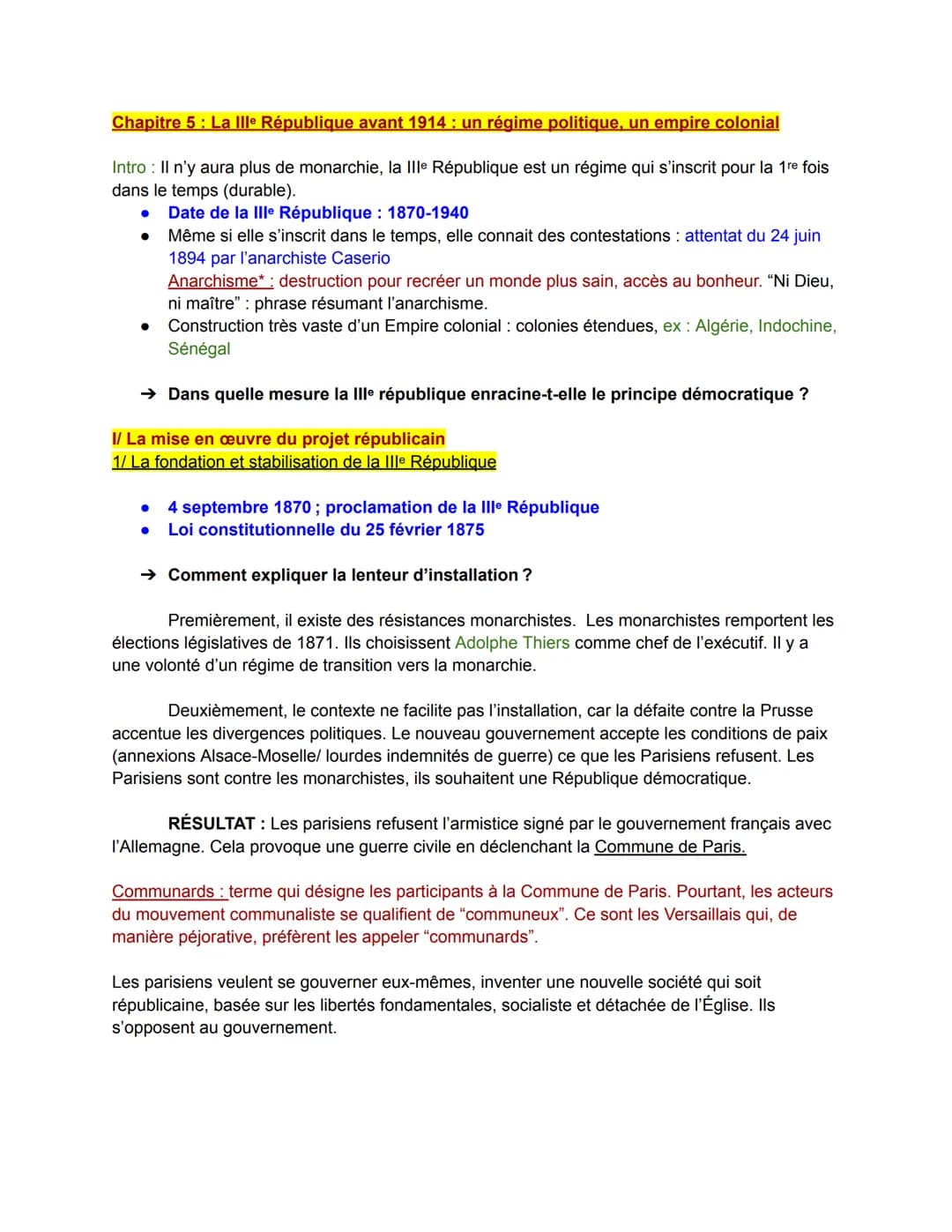 Chapitre 5: La Ille République avant 1914: un régime politique, un empire colonial
Intro Il n'y aura plus de monarchie, la Ille République e