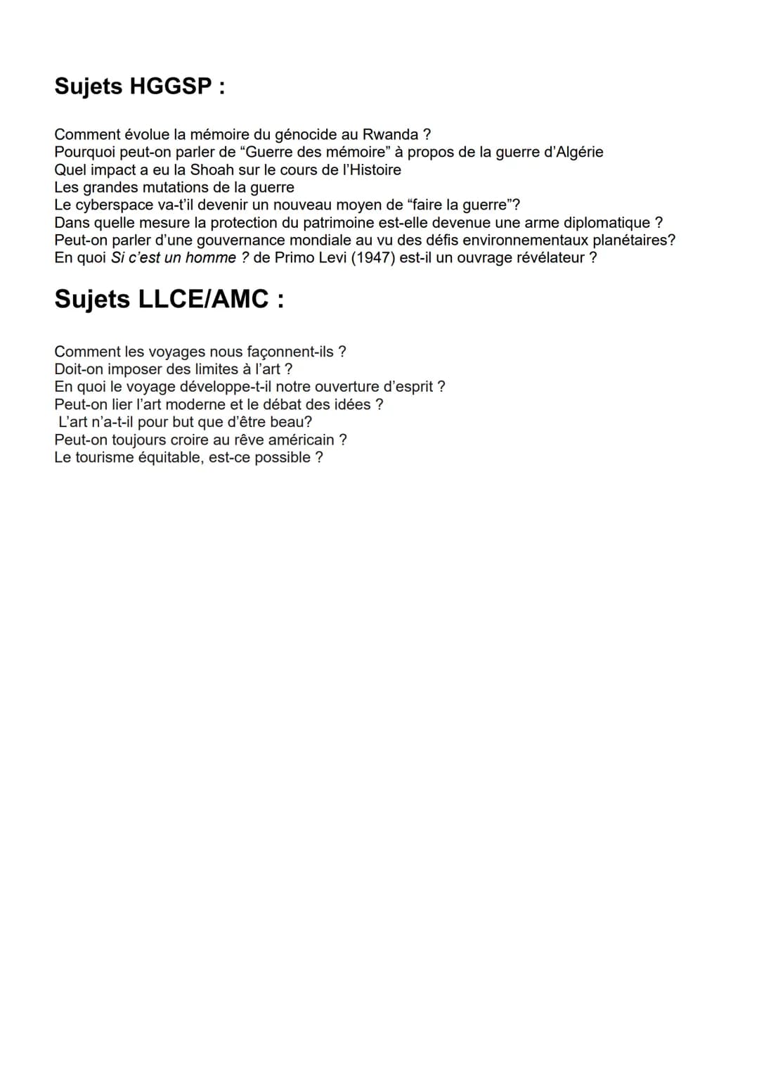 Sujets HGGSP :
Comment évolue la mémoire du génocide au Rwanda ?
Pourquoi peut-on parler de "Guerre des mémoire" à propos de la guerre d'Alg