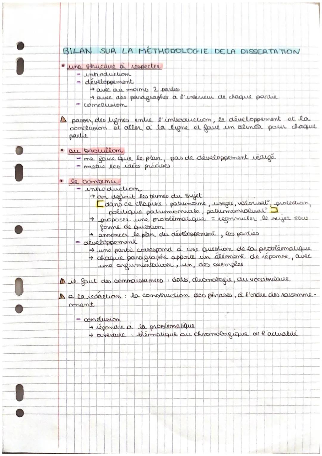BILAN SUR LA MÉTHODOLOGIE DE LA DISSERTATION
• une structure a scopecter
introduction
développement
A passer des lignes entre l'introduction