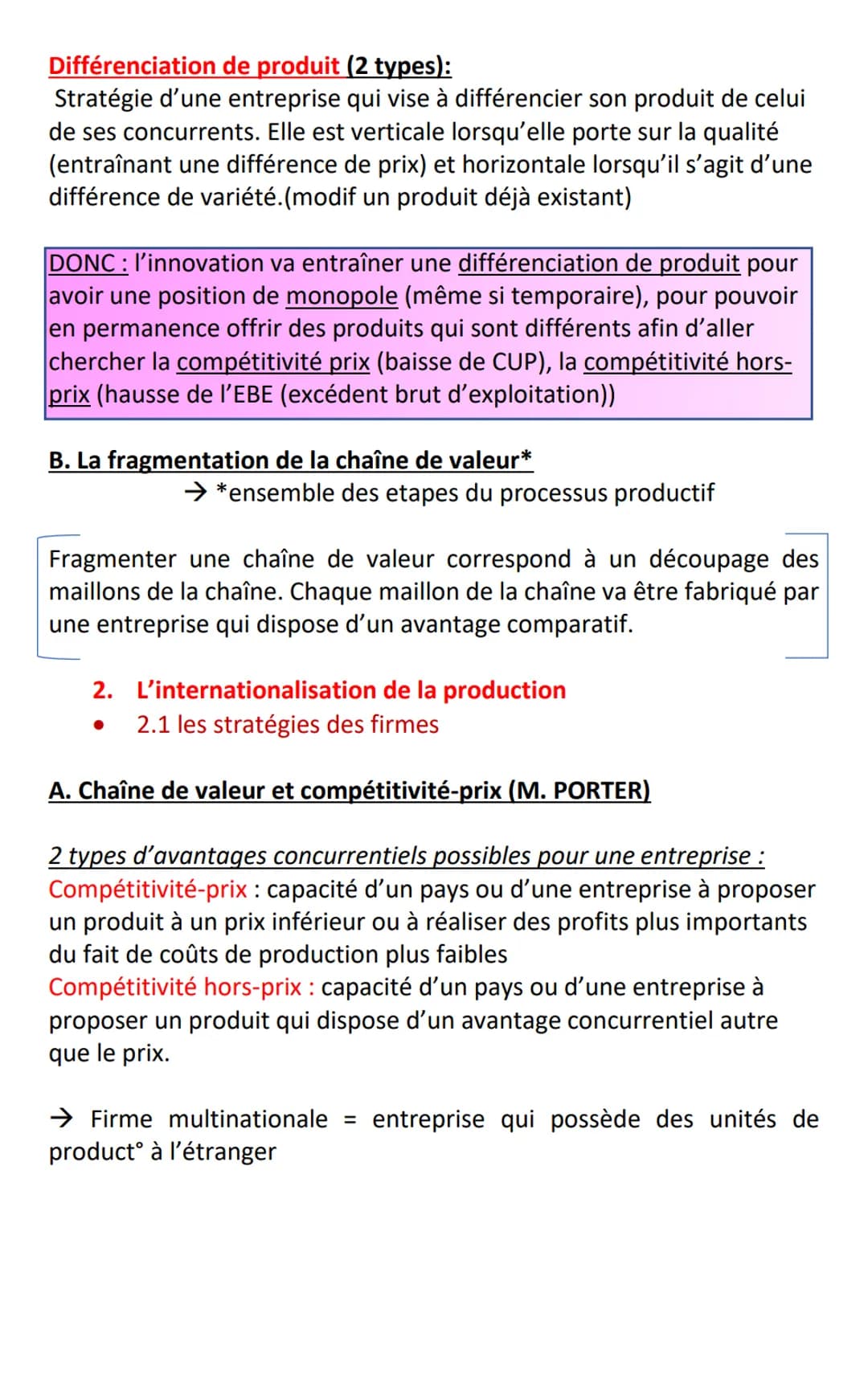 Chapitre 4: Quels sont les fondements du commerce
international et de l'internationalisation de la production
Solde extérieur = (X-IM) → Bal