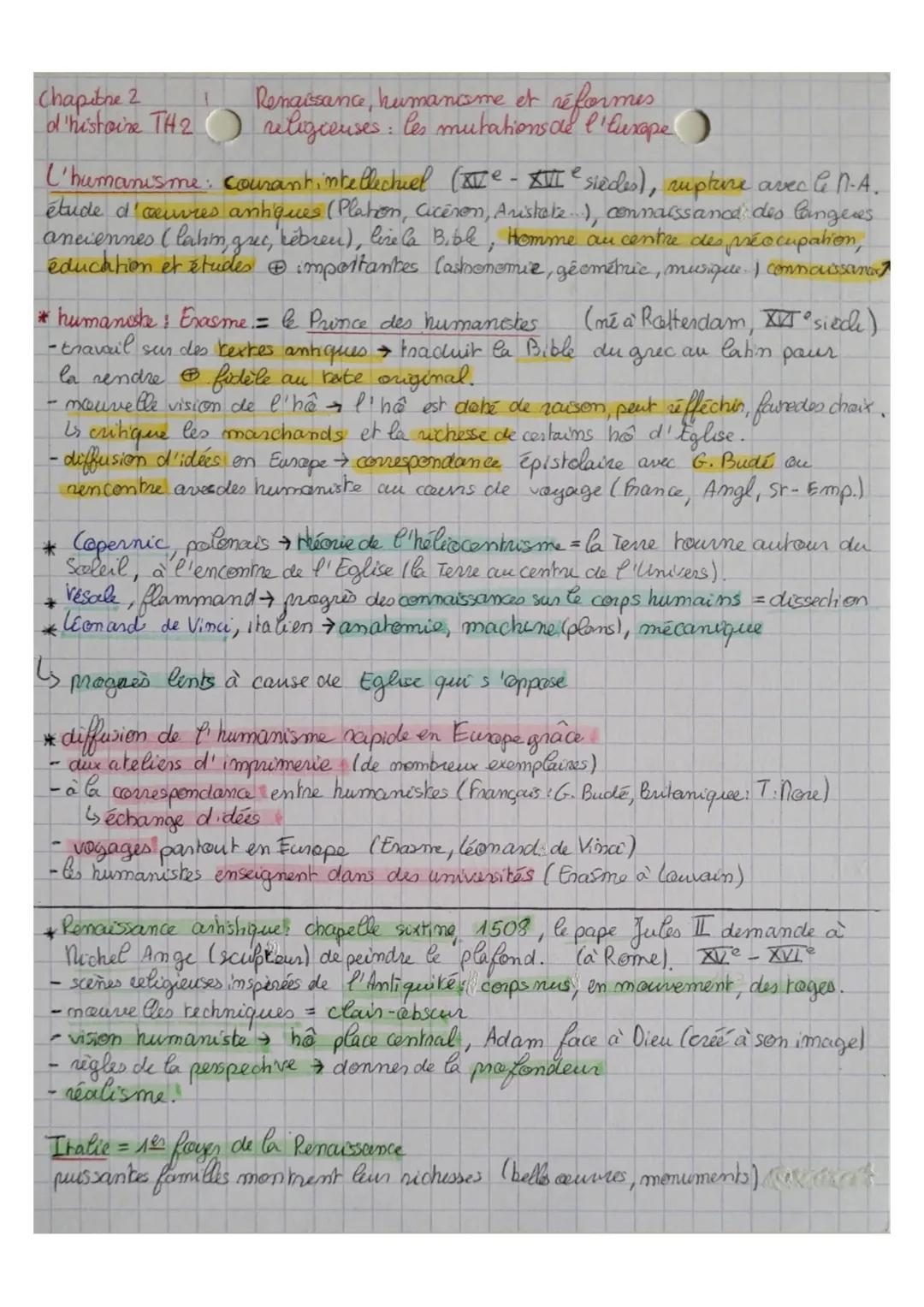 Chapitre 2
d'histoire TH2 religieuses : les mutations al l'Europe)
Renaissance, humancome et réformes
L'humanisme: Courantintellectuel (e-Is