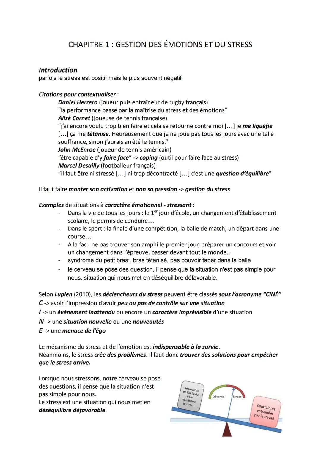CHAPITRE 1: GESTION DES ÉMOTIONS ET DU STRESS
Introduction
parfois le stress est positif mais le plus souvent négatif
Citations pour context