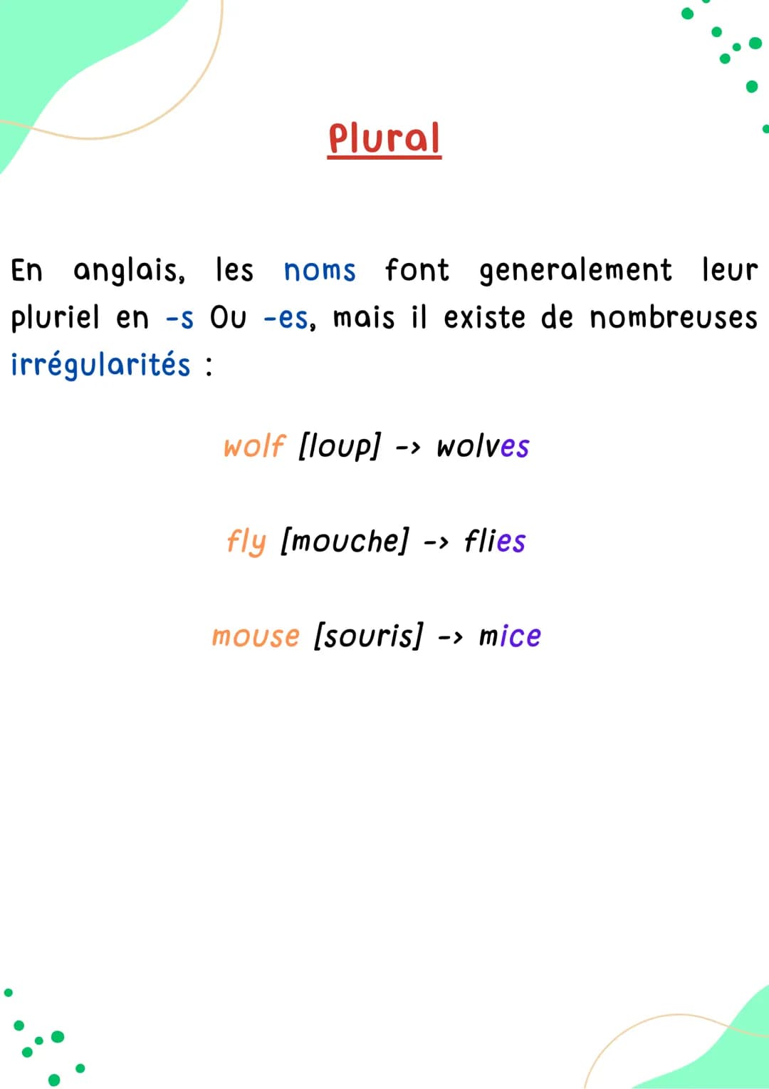 NOM
GENRE / PLURIEL
Anglais
AAA
Ann
TELETE!!!
HELLO! Genre
En anglais, la plupart des noms sont de genre
neutre:
the door (la porte, féminin
