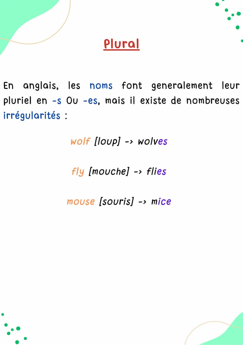 NOM
GENRE / PLURIEL
Anglais
AAA
Ann
TELETE!!!
HELLO! Genre
En anglais, la plupart des noms sont de genre
neutre:
the door (la porte, féminin