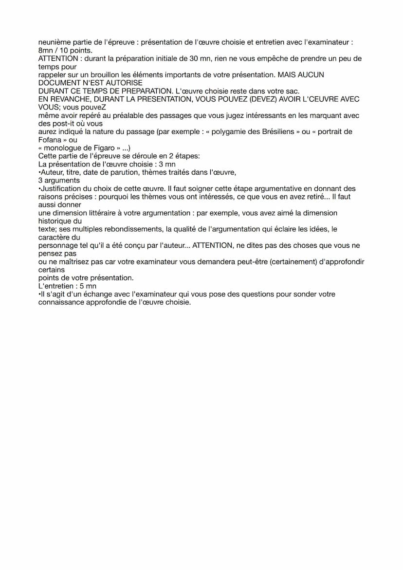 Première partie de l'épreuve : la lecture linéaire suivie de la question de grammaire : 12mn / 10
points
Votre lecture linéaire doit suivre 