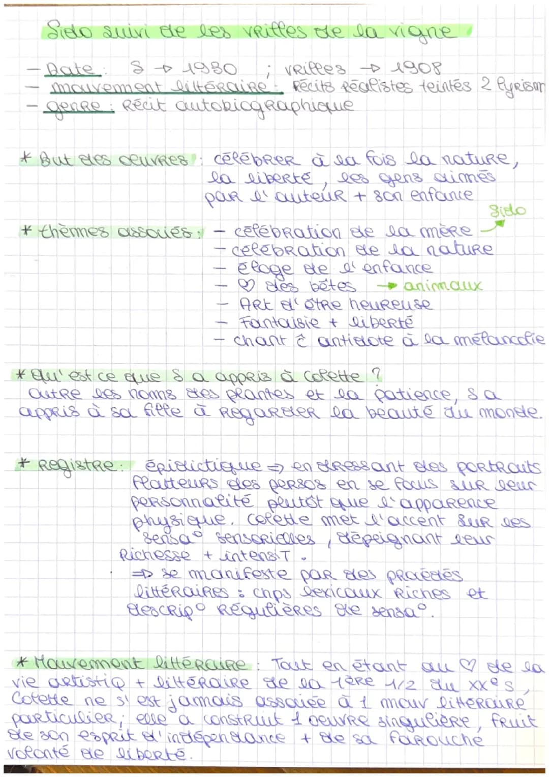 Fiches de révisions sur «Sido» et « les Vrilles de la vigne »