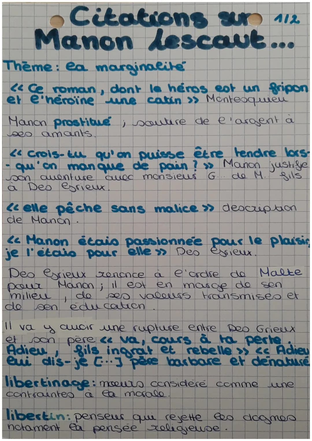 Citations sur 1/2
Manon Lescaut...
Thème: ea marginalite
«Ce roman, dont le héros est un gripon
et e heroine une catin >> Montesquieu
Manon 