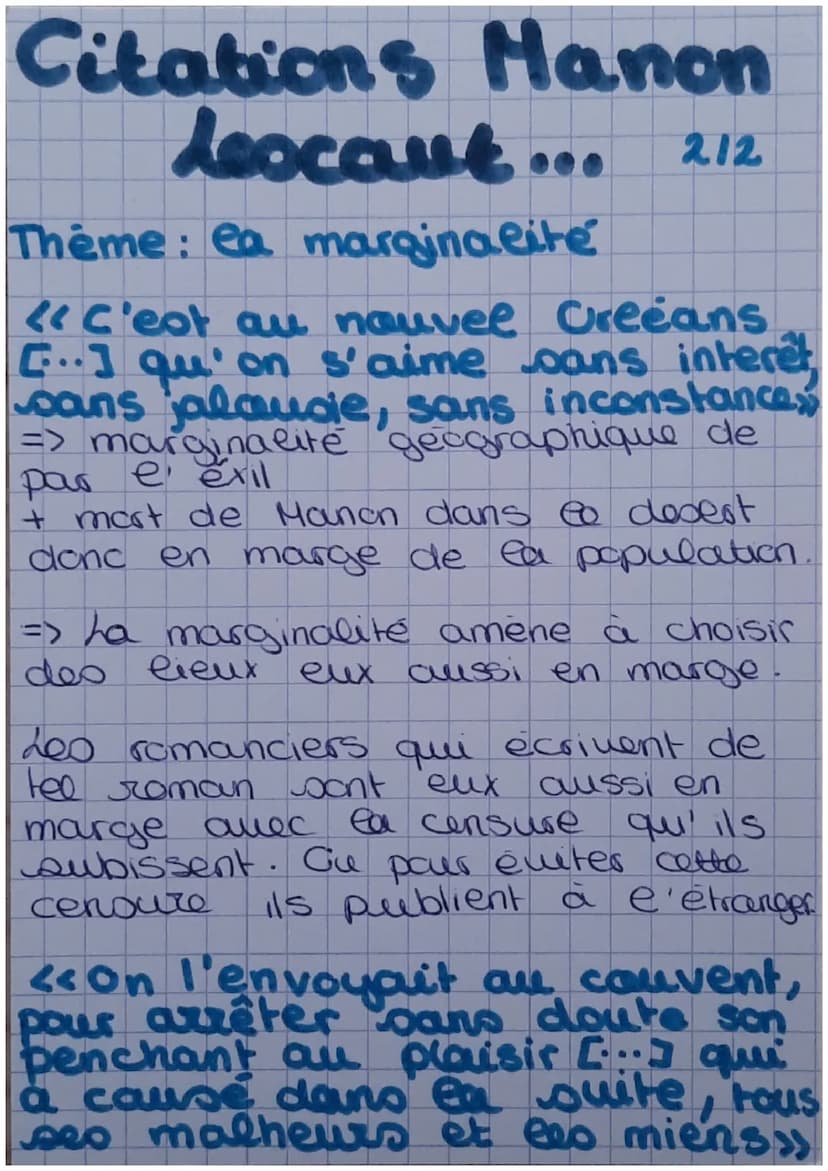Citations sur 1/2
Manon Lescaut...
Thème: ea marginalite
«Ce roman, dont le héros est un gripon
et e heroine une catin >> Montesquieu
Manon 