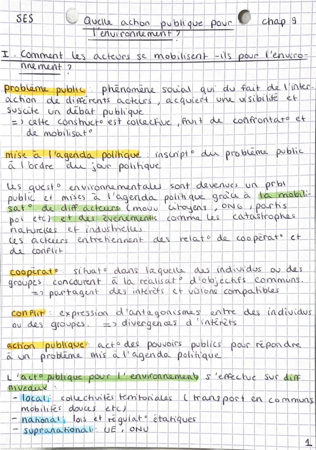 SES
Quelle achon publique pour
chap 9
l'environnement?
I. Comment les acteurs se mobilisent -ils pour l'enviro-
nnement ?
problème public ph