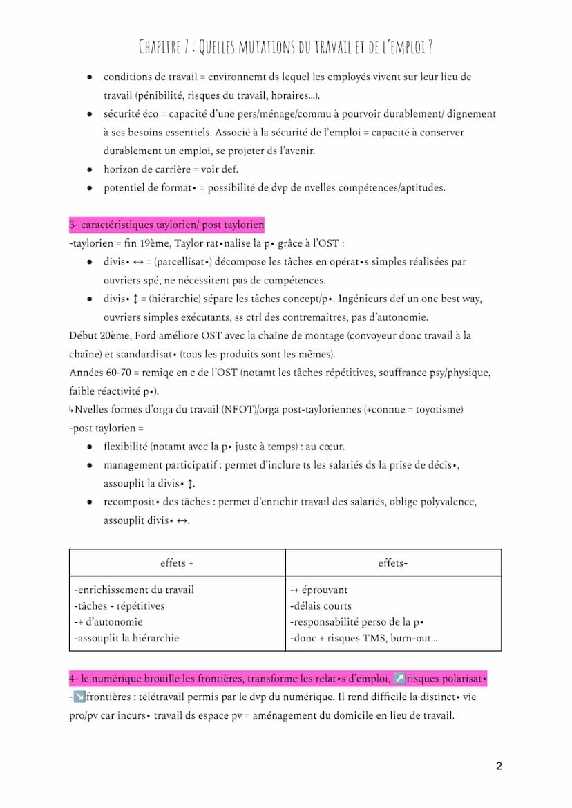 CHAPITRE 7: QUELLES MUTATIONS DU TRAVAIL ET DE L'EMPLOI ?
Définitions :
-travail = activité de p. de biens/services utiles à une pers./à la 