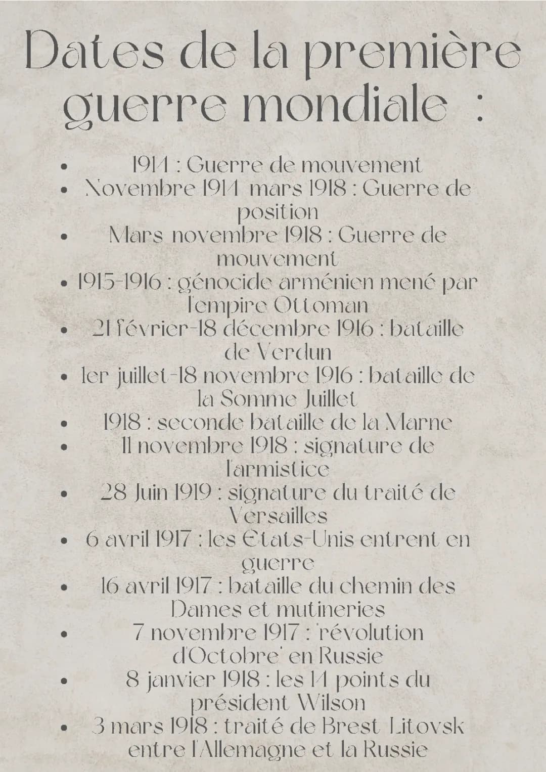 Dates de la première guerre mondiale