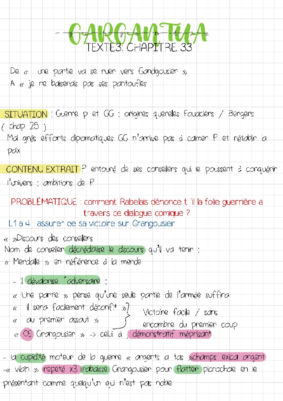 Gargantua Chapitre 33: La Guerre Picrocholine et Picrochole - Analyse Linéaire