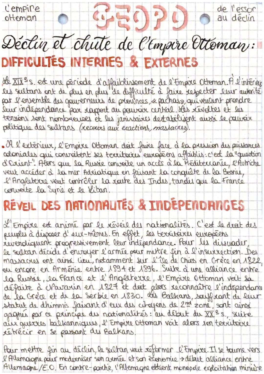 GEOPO
Déclin et chute de l'Empire Ottoman:
DIFFICULTÉS INTERNES & EXTERNES
C'empire
oHoman
de l'essor
au déclin
Le XIX ³s. est une période d