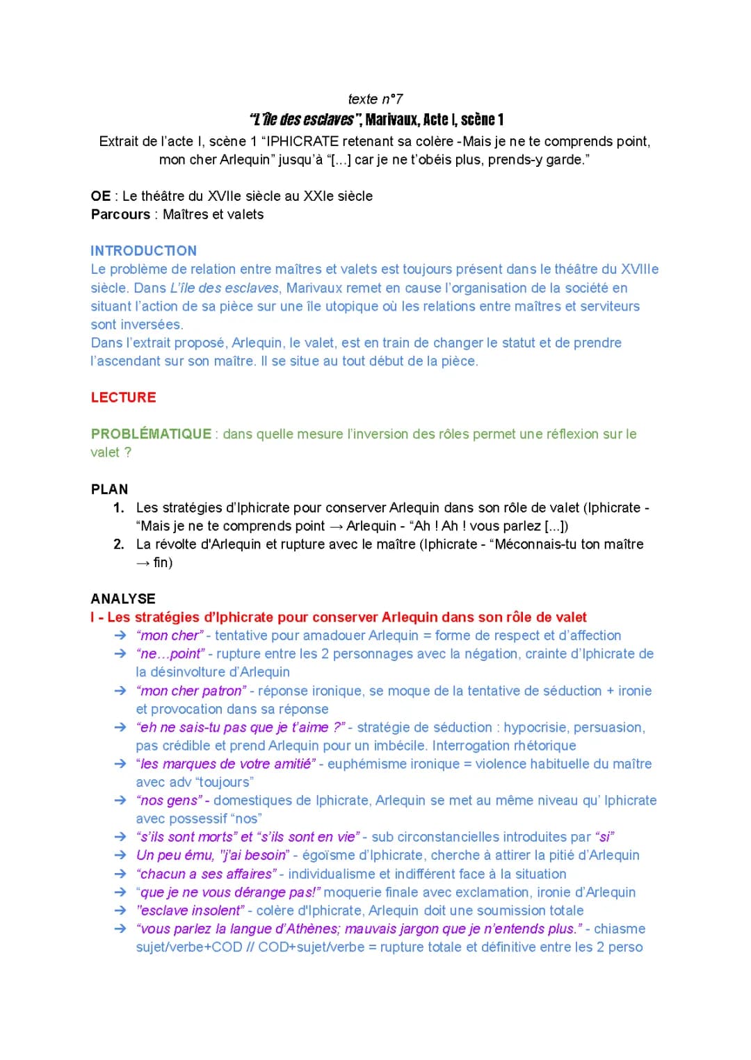 Acte 1 Scène 1 de L'île des esclaves par Marivaux - Analyse et Résumé