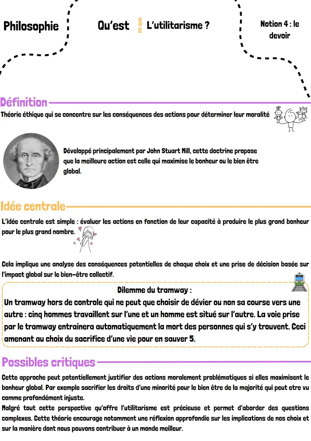 --- OCR Start ---
Philosophie
Qu'est L'utilitarisme?
Notion 4: le
devoir
Définition
Théorie éthique qui se concentre sur les conséquences de