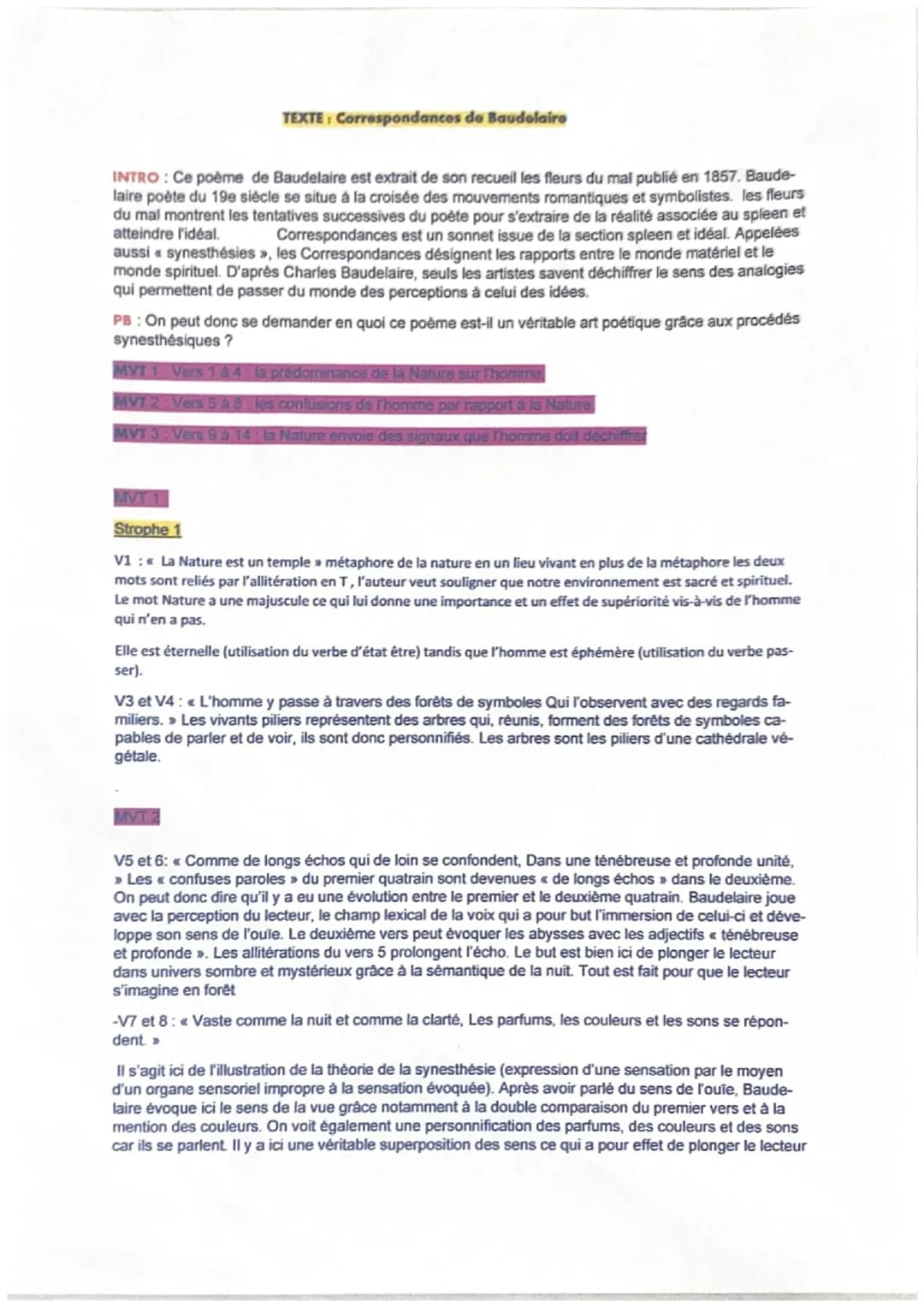 TEXTE: Correspondances de Baudelaire
INTRO : Ce poème de Baudelaire est extrait de son recueil les fleurs du mal publié en 1857. Baude-
lair