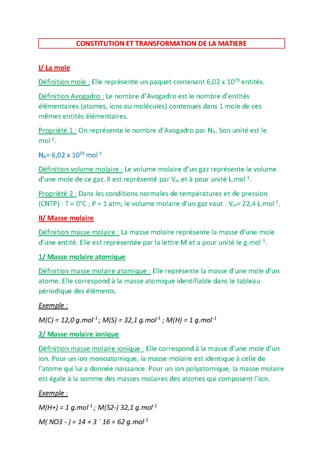Constitution et transformations de la matière