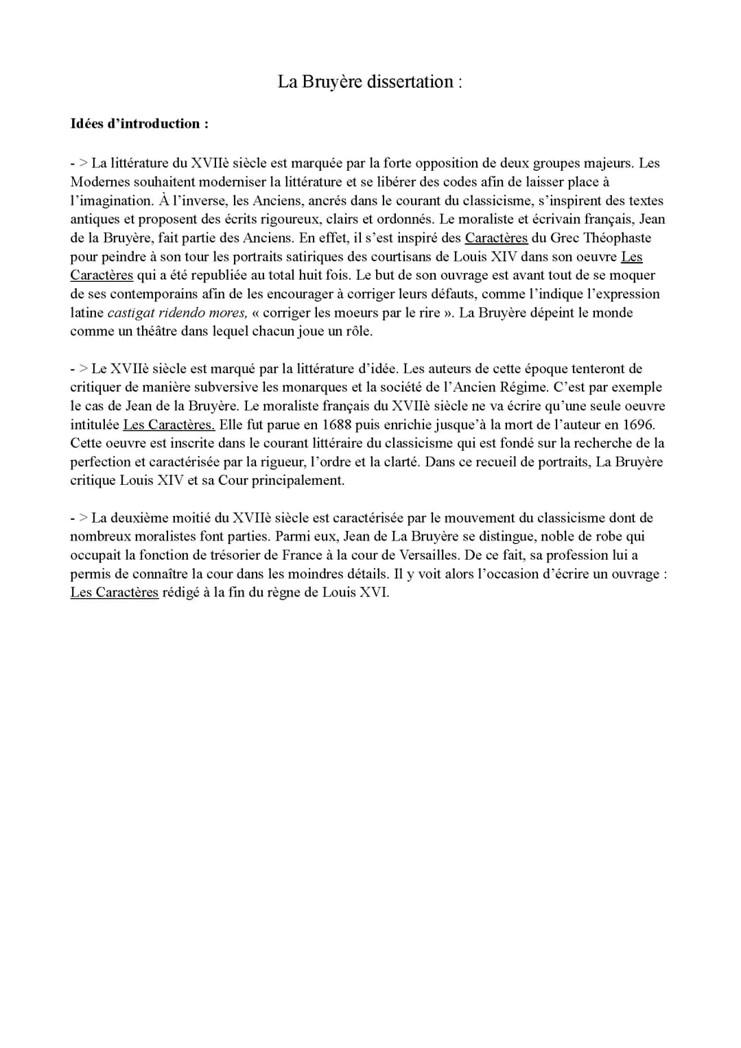 Dissertation sur Les Caractères de La Bruyère