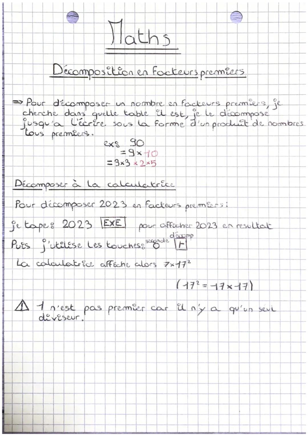 UD
Maths
Décomposition en facteurs premiers.
=>Pour décomposer
un nombre en facteurs premiers, je
cherche dans quelle table il est, je le dé