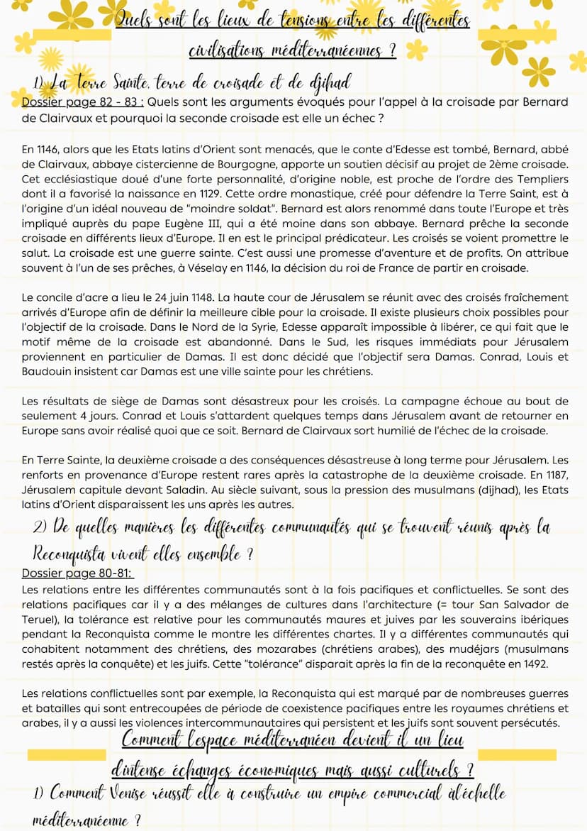 Thème 1 - Le monde méditerranéen : empreinte de
l'Antiquité et du Moyen Âge
Chapitre 2 La Méditerranée médiévale : espaces
d'échange et de c