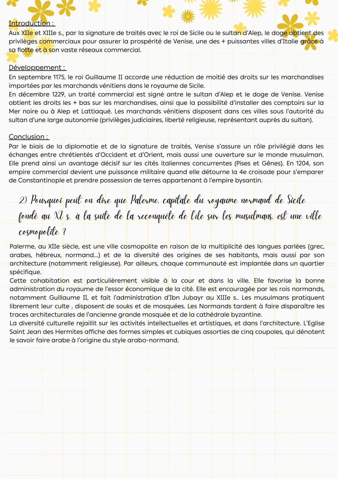 Thème 1 - Le monde méditerranéen : empreinte de
l'Antiquité et du Moyen Âge
Chapitre 2 La Méditerranée médiévale : espaces
d'échange et de c