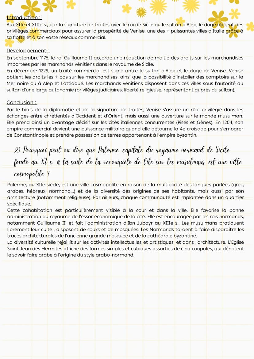 Thème 1 - Le monde méditerranéen : empreinte de
l'Antiquité et du Moyen Âge
Chapitre 2 La Méditerranée médiévale : espaces
d'échange et de c