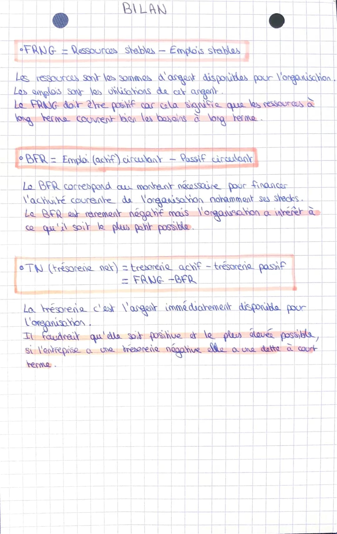 Calcul du FRNG, BFR et TN pour le bilan fonctionnel