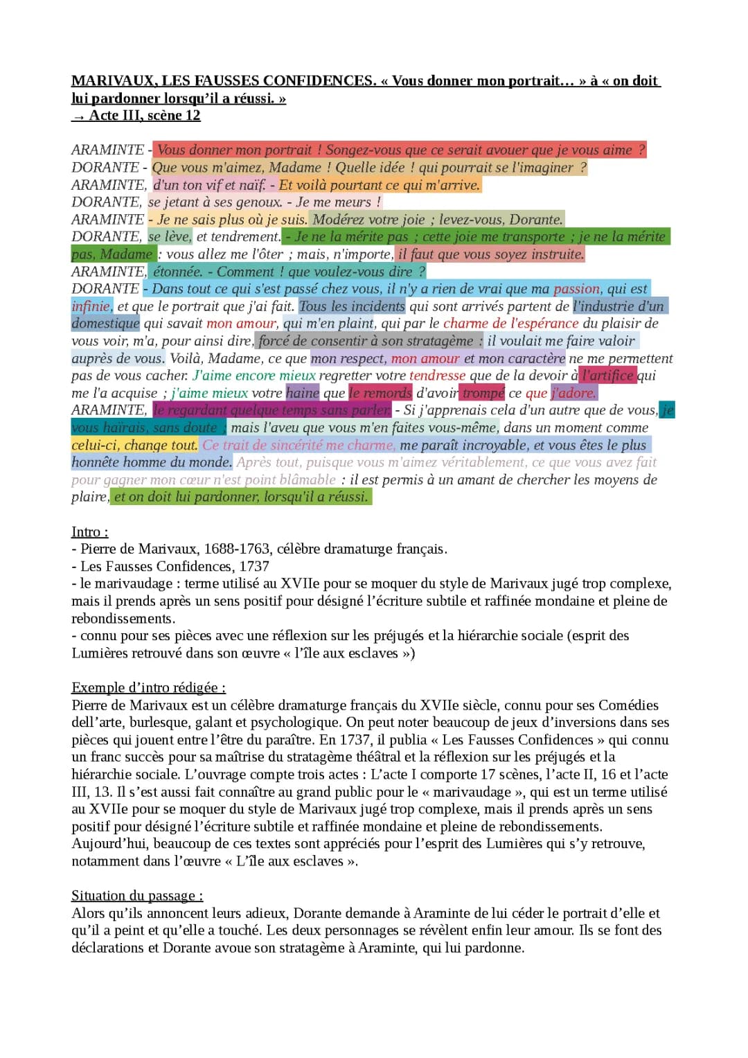 Les Fausses Confidences Acte 3 Scène 12 Analyse Linéaire et Résumé