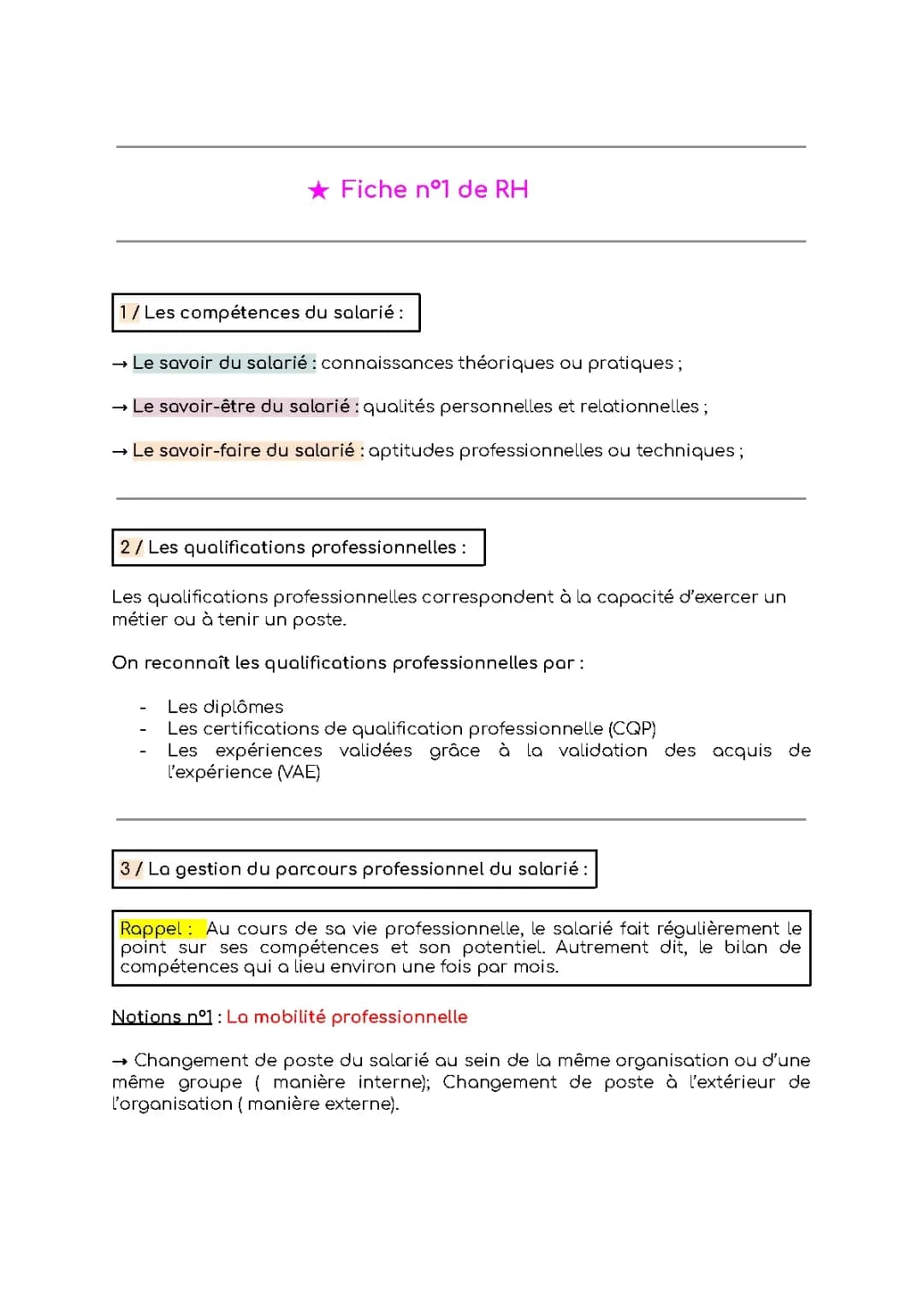 Fiche n°1 de RH