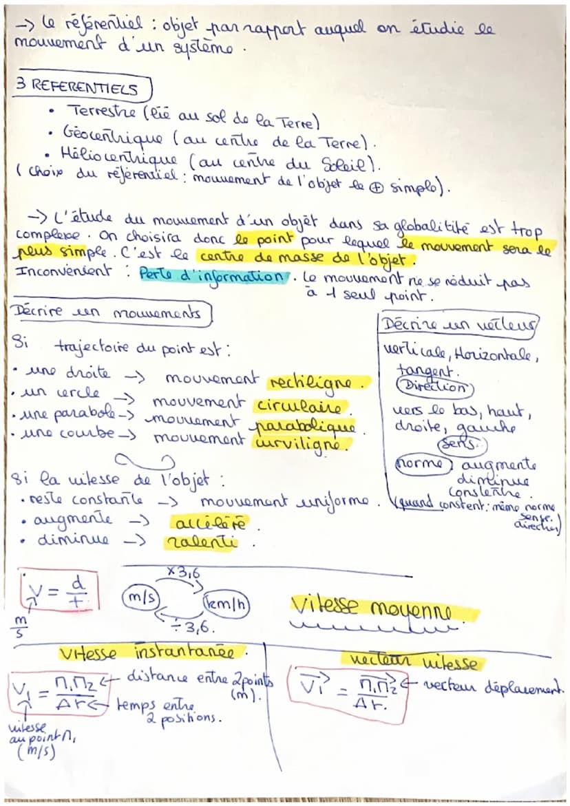 LE MOUVEMENT D'UN OBJET
le mouvement d'un objet dépend du point de vue
de l'objet puis comme référence : c'est le référentiel
→ Le système :