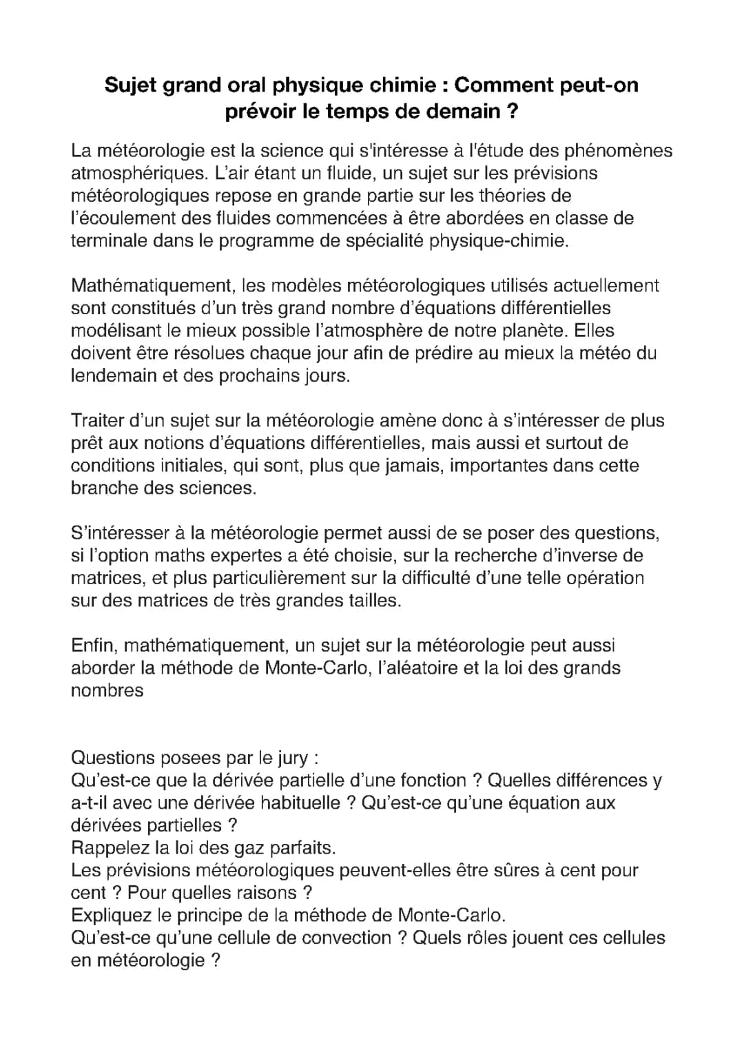 Comment prévoir la météo Grand Oral avec les maths et modèles météo comme AROME et WRF
