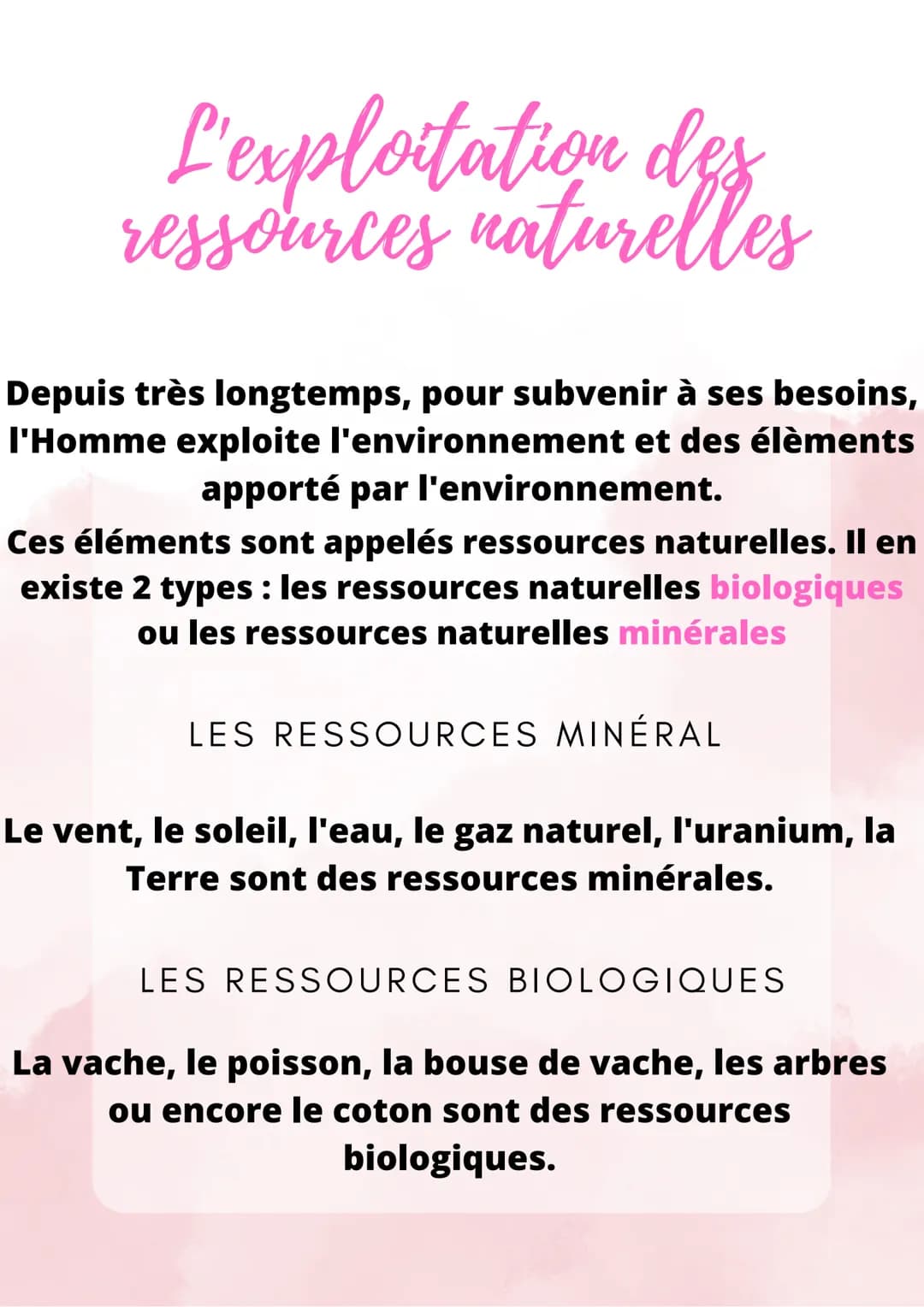 L'exploitation des
ressources naturelles
Depuis très longtemps, pour subvenir à ses besoins,
l'Homme exploite l'environnement et des élément