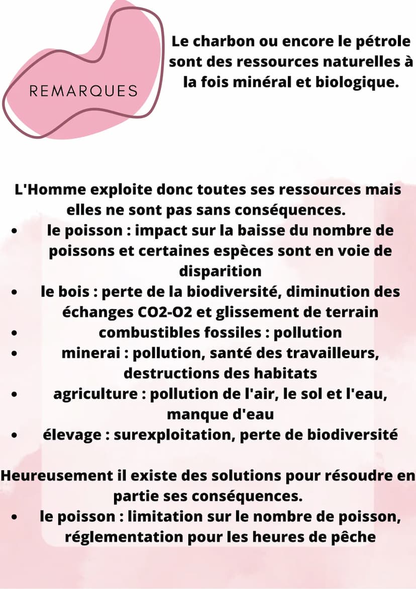 L'exploitation des
ressources naturelles
Depuis très longtemps, pour subvenir à ses besoins,
l'Homme exploite l'environnement et des élément