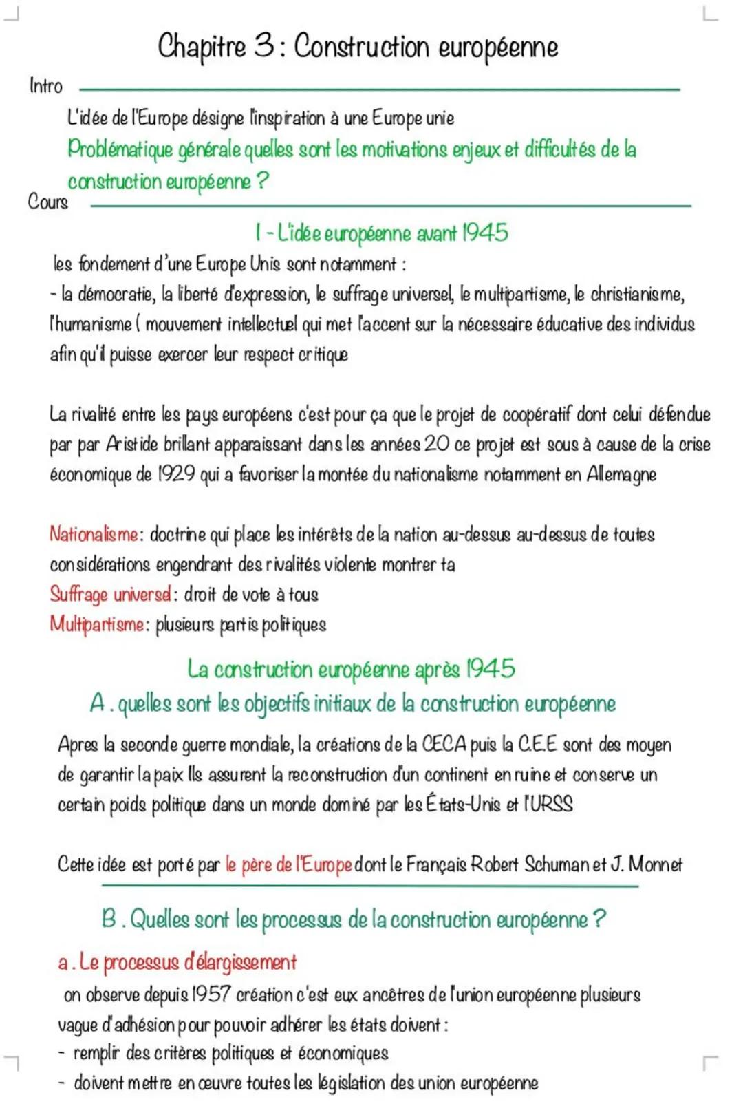 Intro
Chapitre 3: Construction européenne
L'idée de l'Europe désigne linspiration à une Europe unie
Problématique générale quelles sont les 
