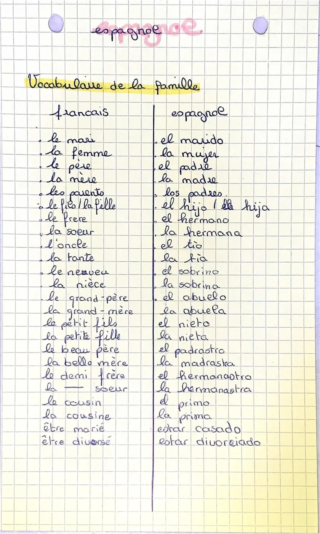 Vocabulaire de la Famille en Espagnol : PDF et Exercices pour 5ème