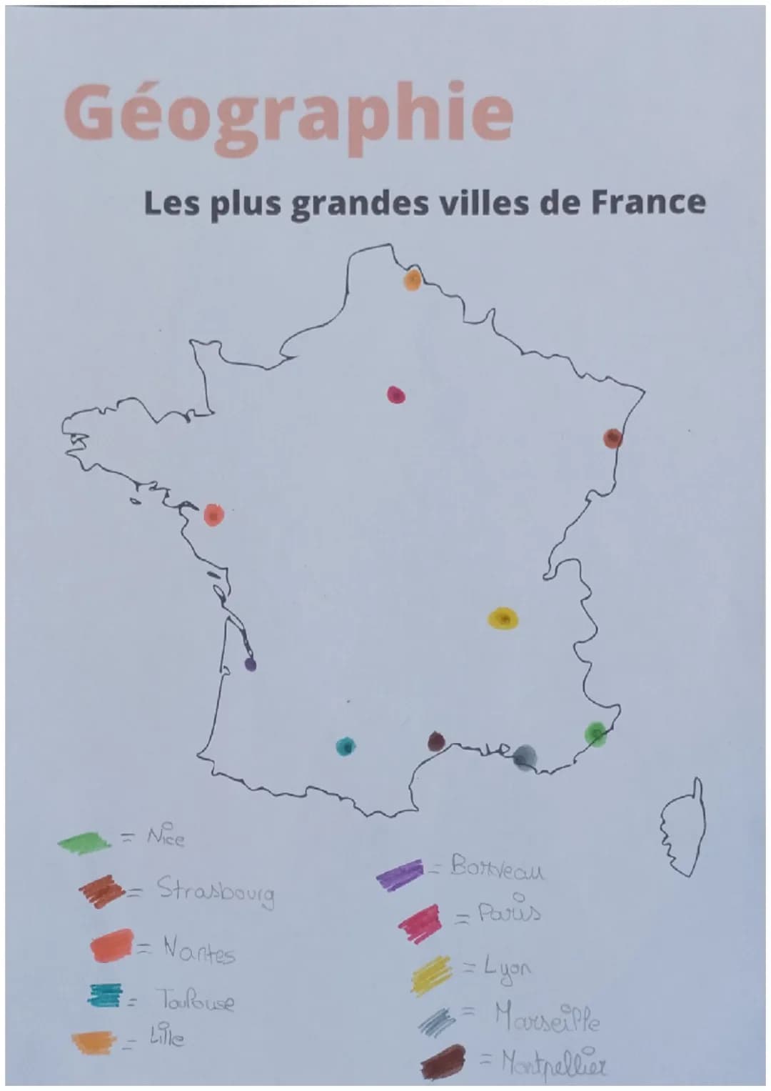 Géographie
Les plus grandes villes de France
Nice
Strasbourg
Nantes
== Toulouse
Lile
Bordeau
Paris
= Lyon
=
Marseille
Montpellier