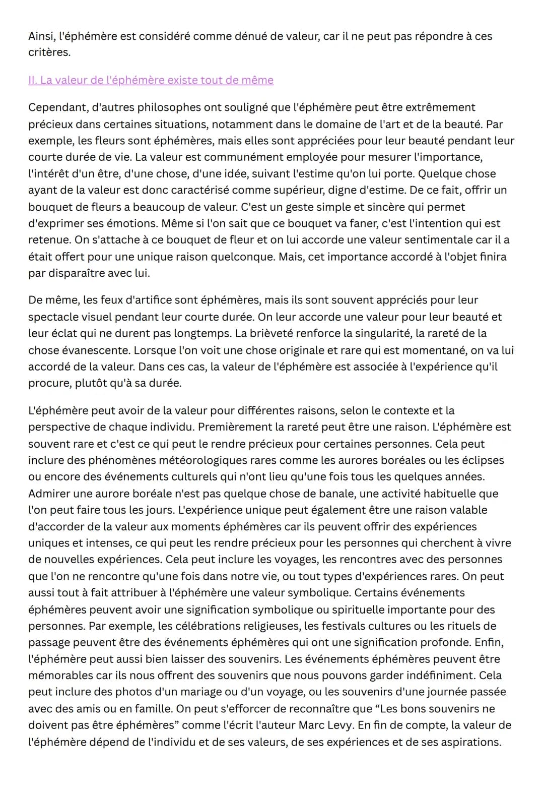 PHILOSOPHIE
La question de la valeur de l'éphémère est un sujet de réflexion philosophique intéressant qui
a suscité de nombreux débats au f