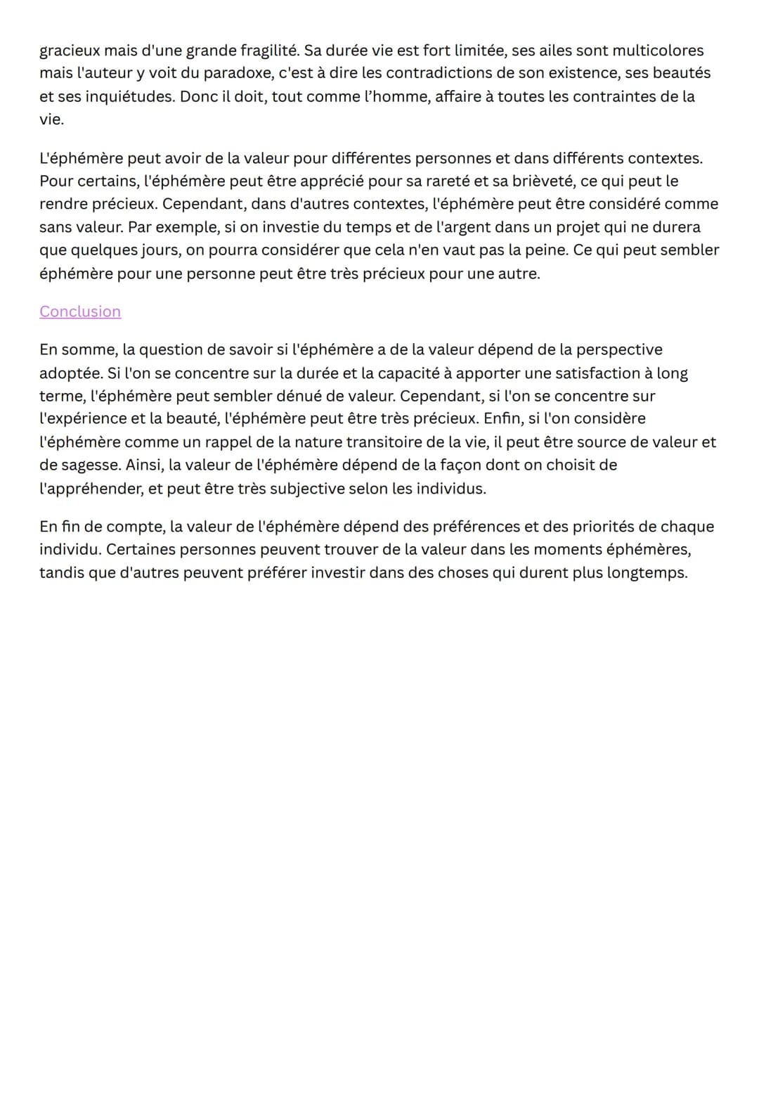 PHILOSOPHIE
La question de la valeur de l'éphémère est un sujet de réflexion philosophique intéressant qui
a suscité de nombreux débats au f