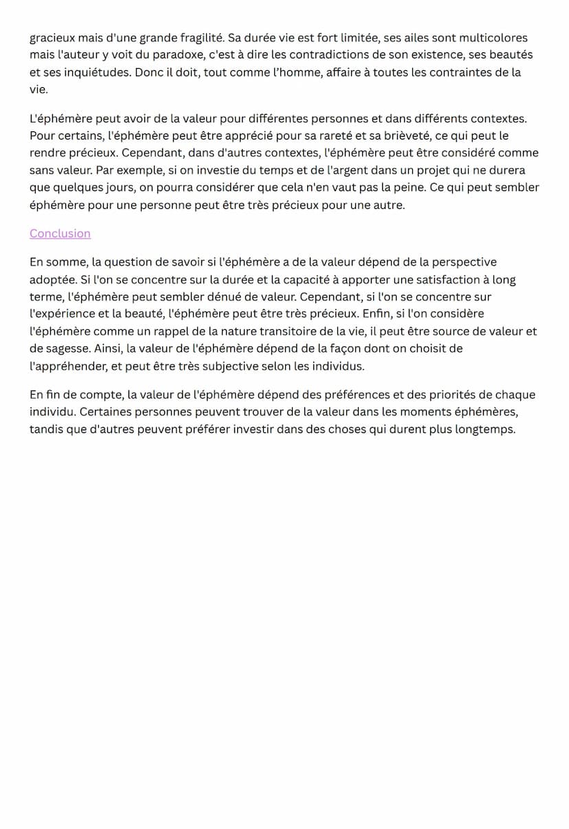 PHILOSOPHIE
La question de la valeur de l'éphémère est un sujet de réflexion philosophique intéressant qui
a suscité de nombreux débats au f