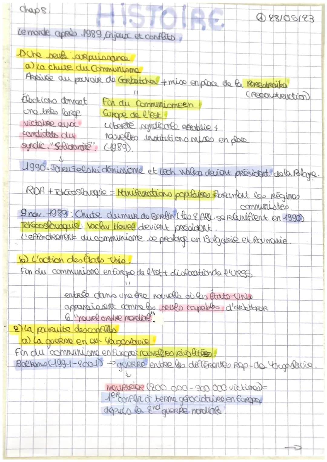 HISTOIRE
chaps!
Le monde aprdo 1989 Enjeux et conflits,
Dune seul surpuissance
a) la chute du Communisme
ARRivée au pouvoir de Gorbatchov + 