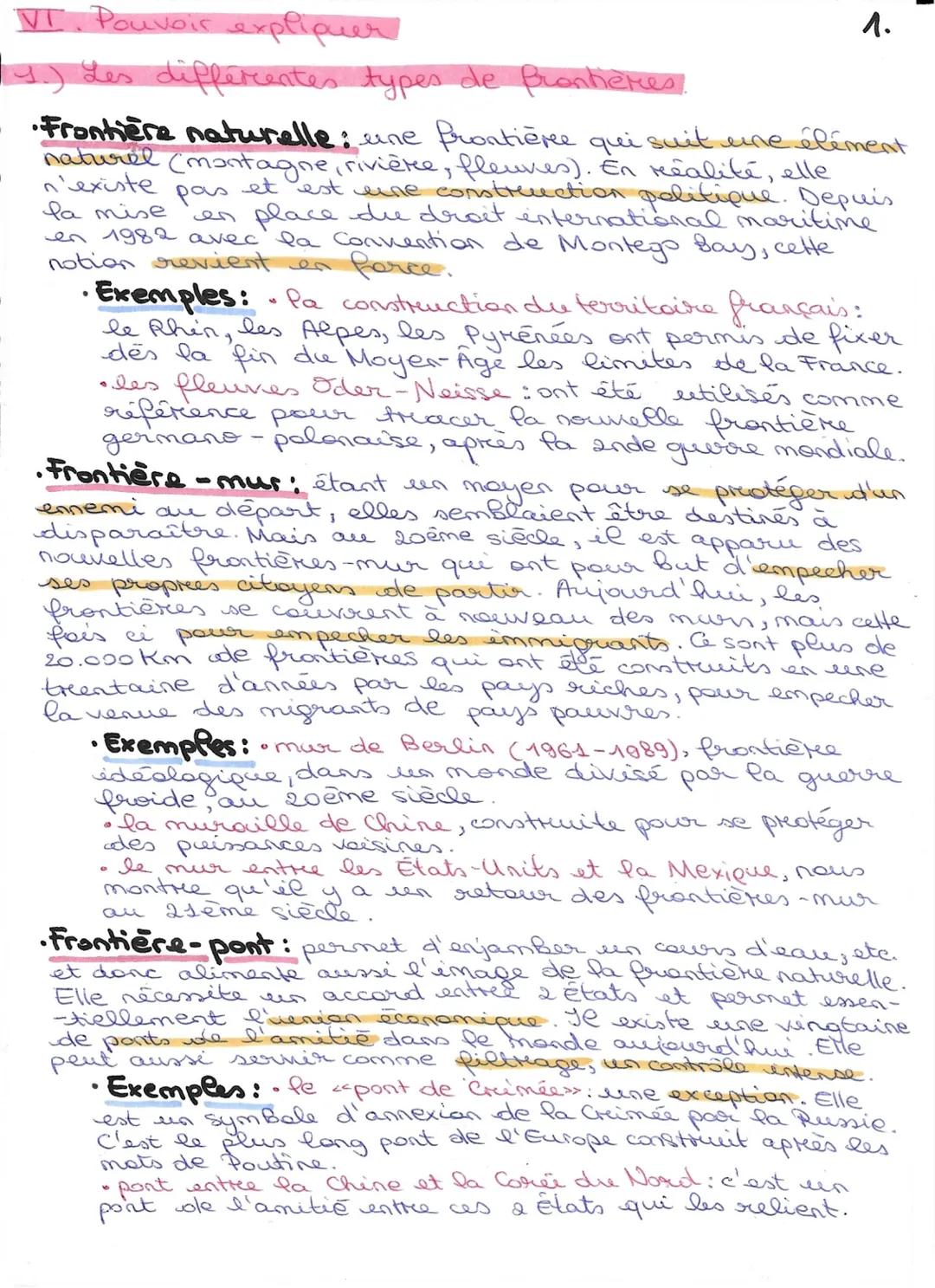 VI. Pouvoir expliquer
1.
(J.) Les différentes types de Brontières.

•Frontière naturelle : une frontière qui suit une élément
naturel (monta