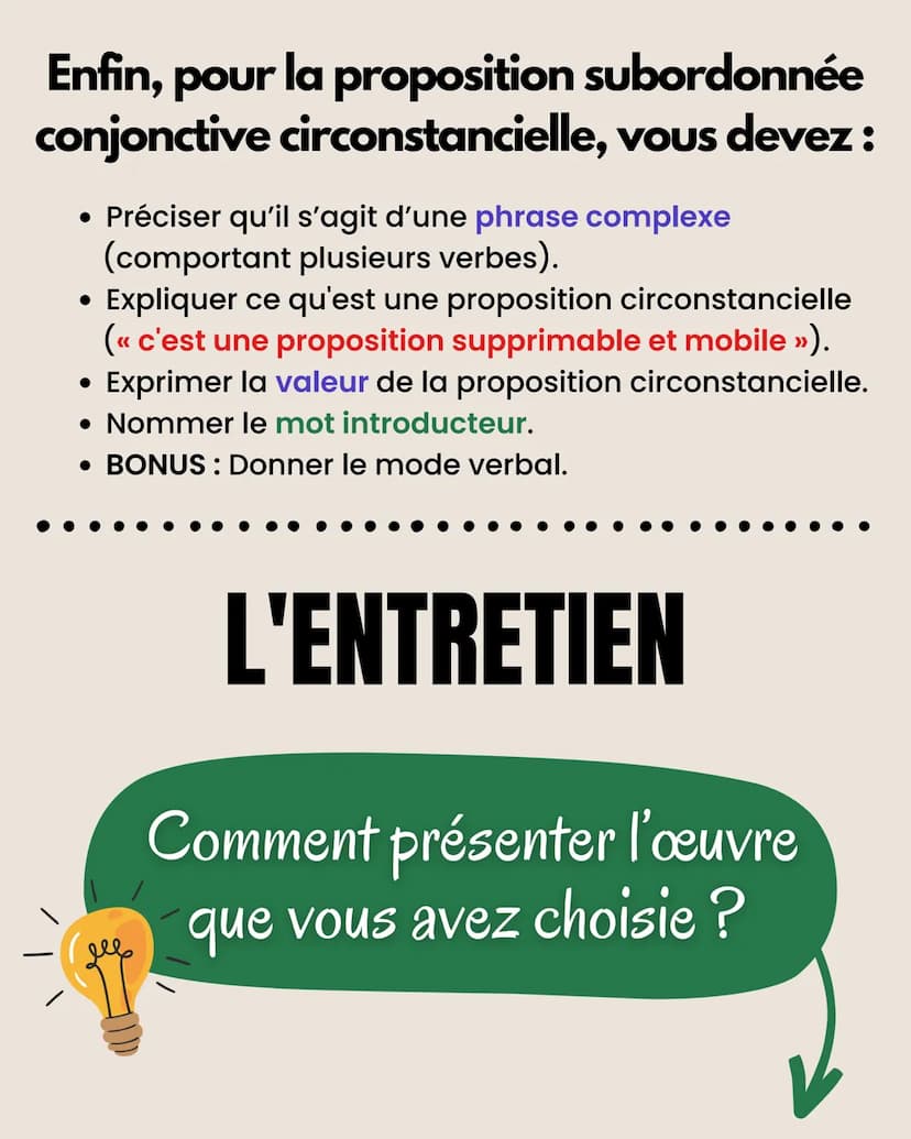 RÉUSSIR
l'oral du bac
DE FRANÇAIS Faites des fiches récapitulatives :
●
●
●
L'EXPOSÉ
Présentez brièvement l'auteur(e),
le contexte, l'œuvre 