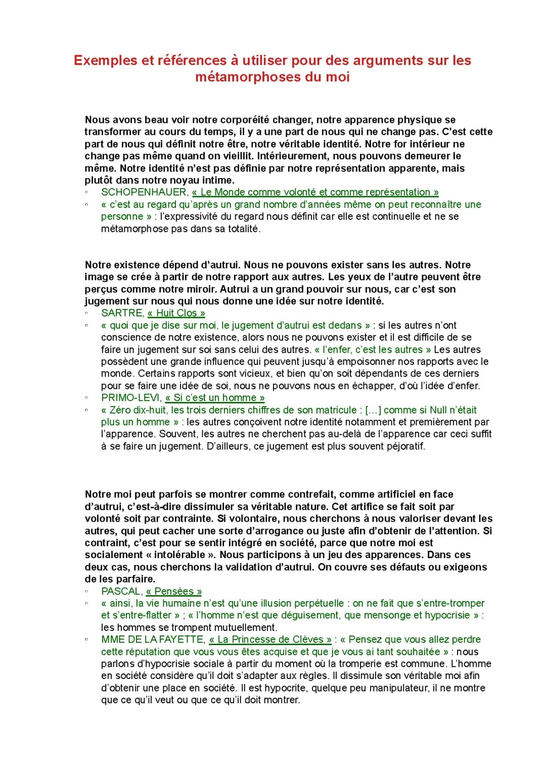 Exemples et Définitions de Métamorphose du Moi HLP