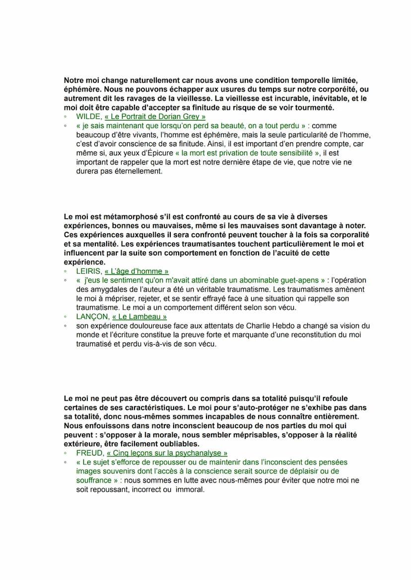 Exemples et références à utiliser pour des arguments sur les
métamorphoses du moi
Nous avons beau voir notre corporéité changer, notre appar