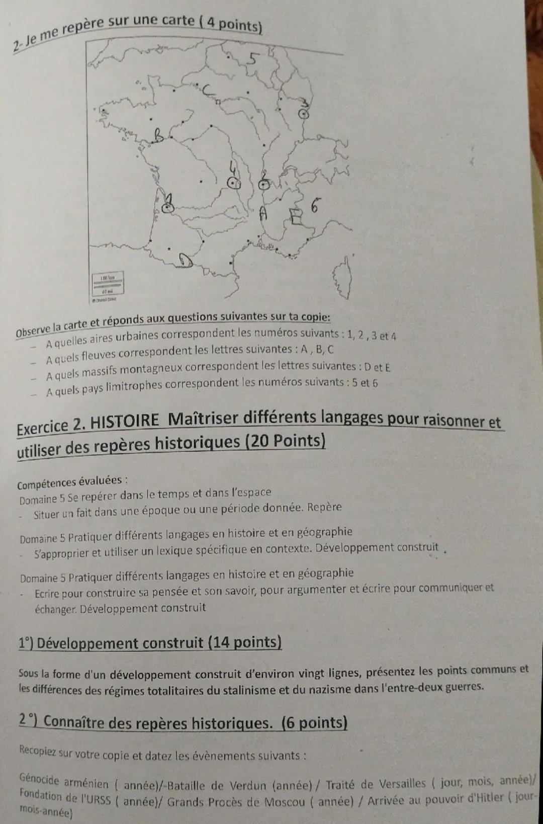 Exercice 1. Géographie (20 points)
Compétences évaluées :
Domaine 2 Analyser et comprendre un document
- Identifier le document. Question 1
