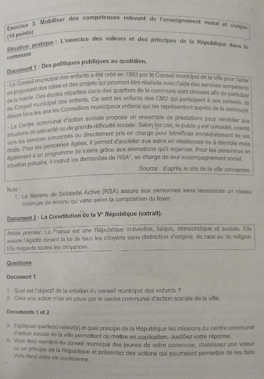 Exercice 1. Géographie (20 points)
Compétences évaluées :
Domaine 2 Analyser et comprendre un document
- Identifier le document. Question 1
