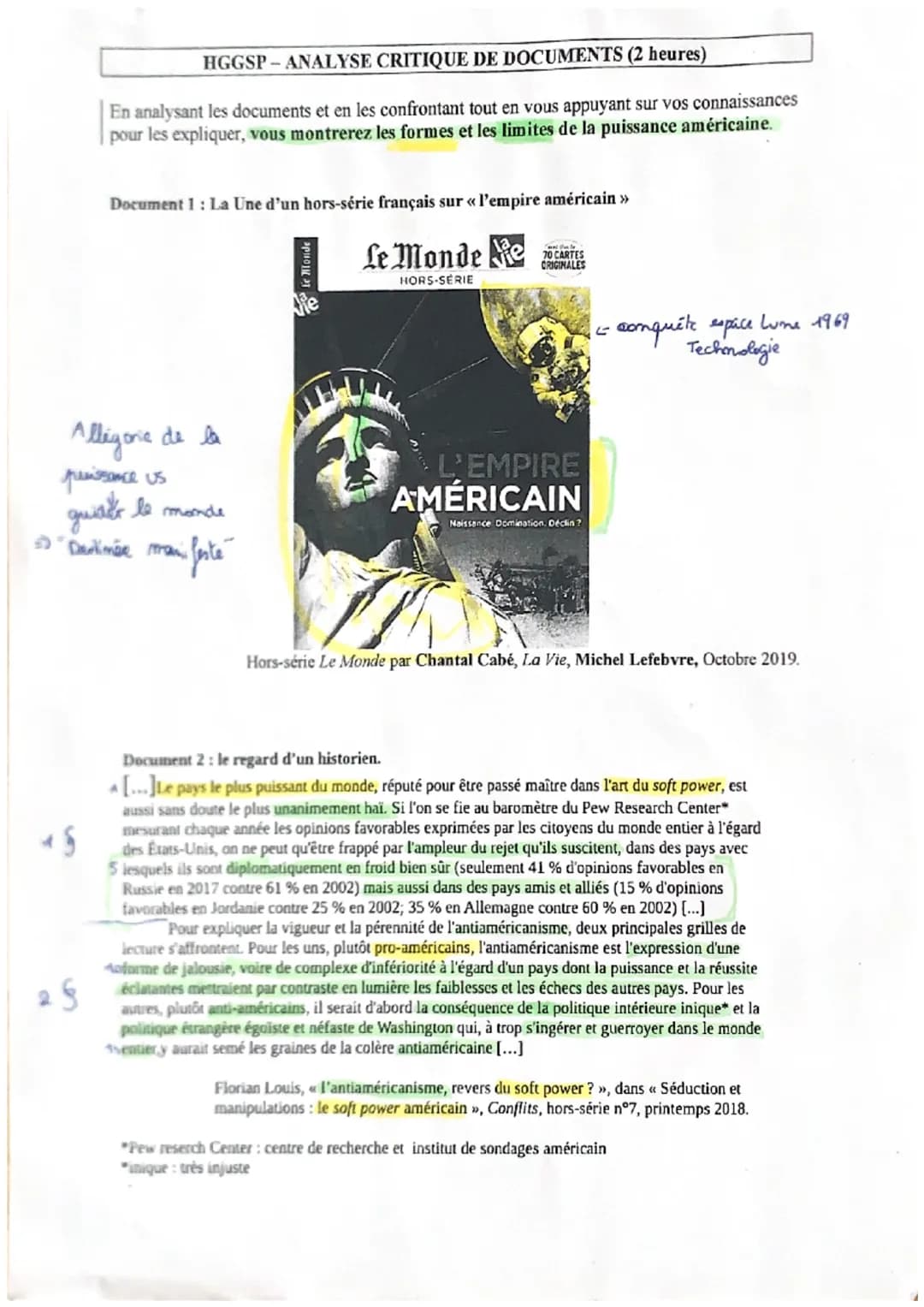H.G.G.SP
Methodologie: Amalyse critique de document
1°: au brouillon
1--Présenter les dock: mature, auteur, source date.
• Lire
la consigne 