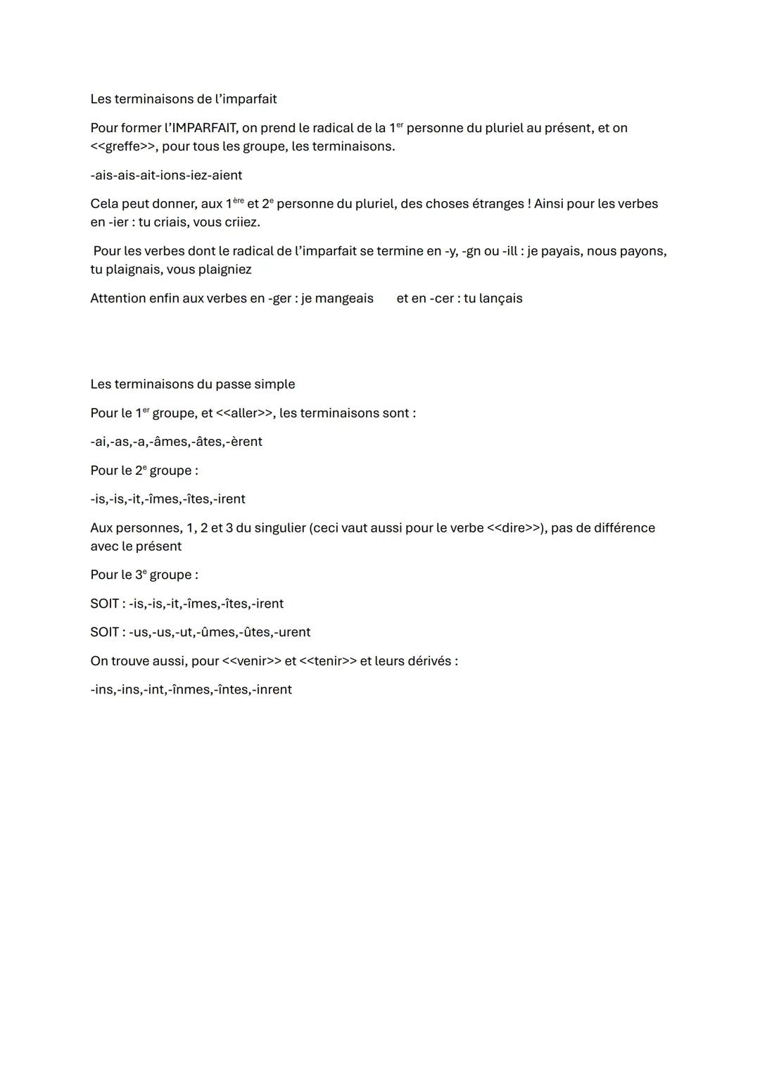 Les terminaisons de l'imparfait
Pour former l'IMPARFAIT, on prend le radical de la 1er personne du pluriel au présent, et on
<<greffe>>, pou