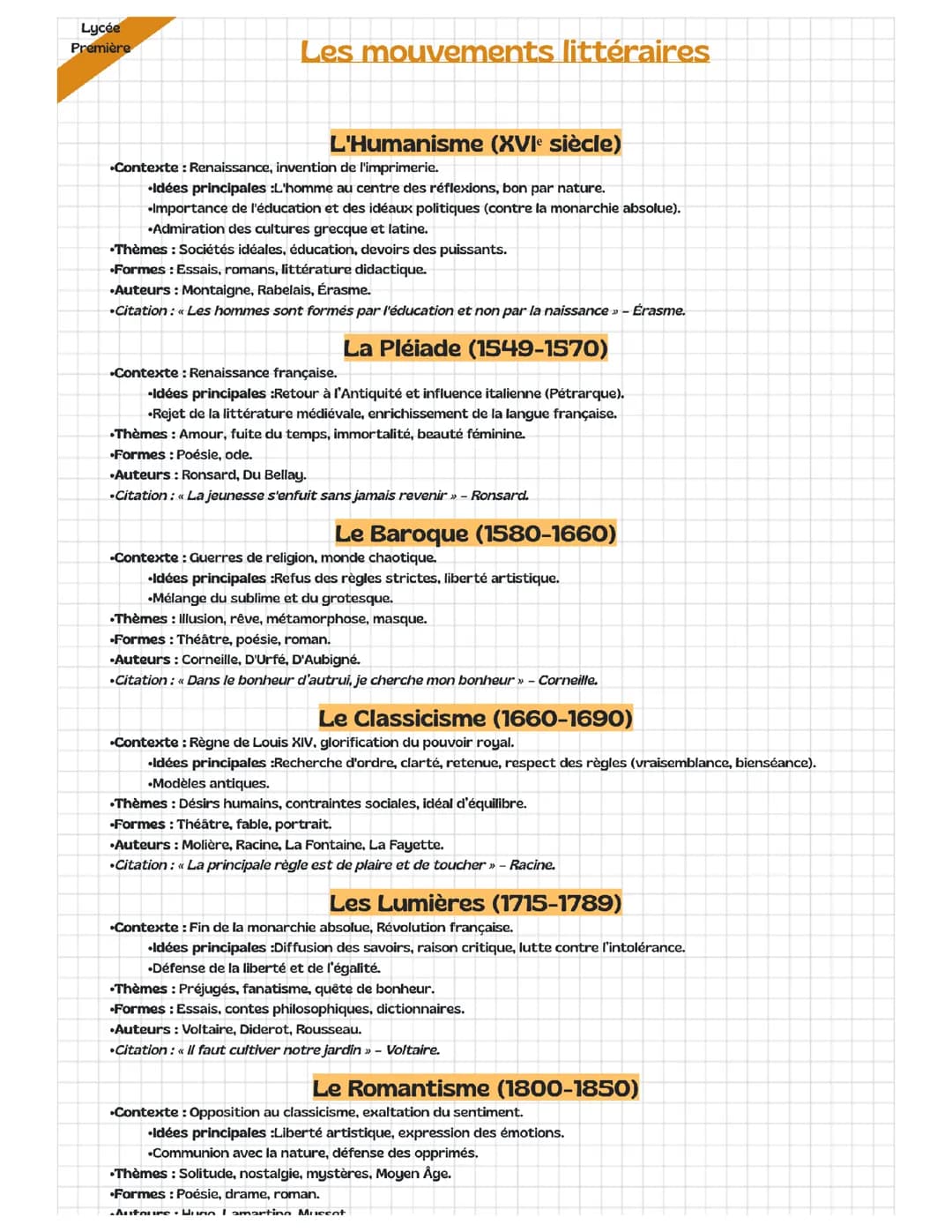 Les mouvements littéraires