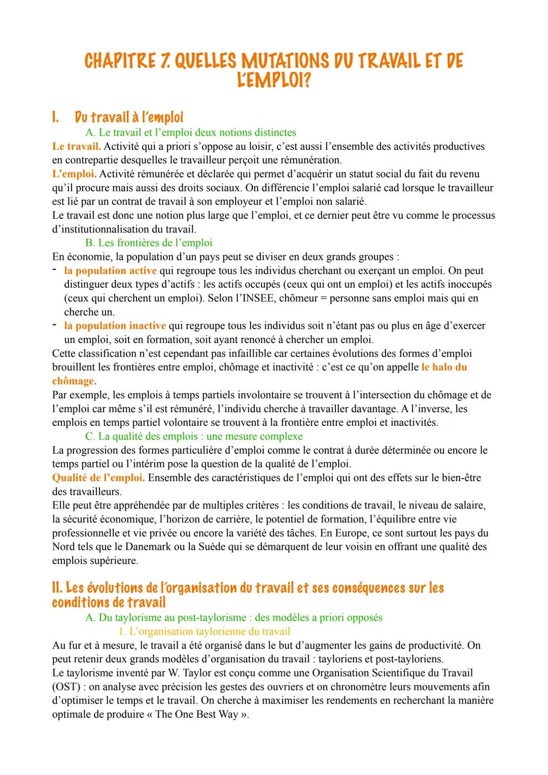 1.
CHAPITRE 7. QUELLES MUTATIONS DU TRAVAIL ET DE
L'EMPLOI?
Du travail à l'emploi
A. Le travail et l'emploi deux notions distinctes
Le trava